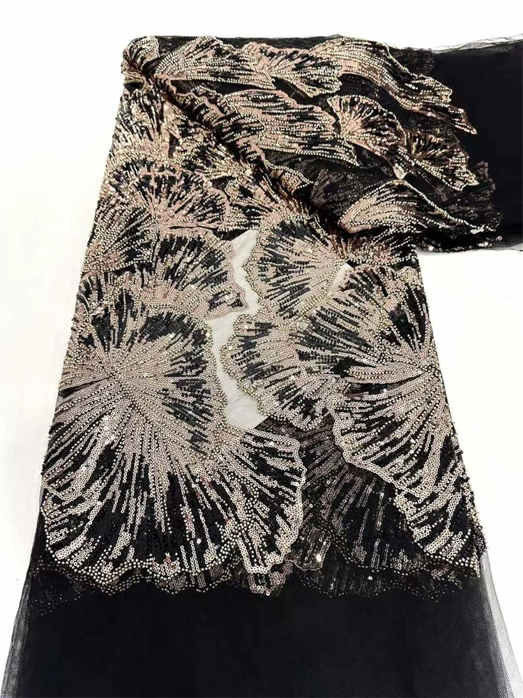 

Heavy Beaded Lace Fabric French Tulle Embroidery Lace 2025 High Quality African Sequins Beads Fabric For Women Wedding Dresses
