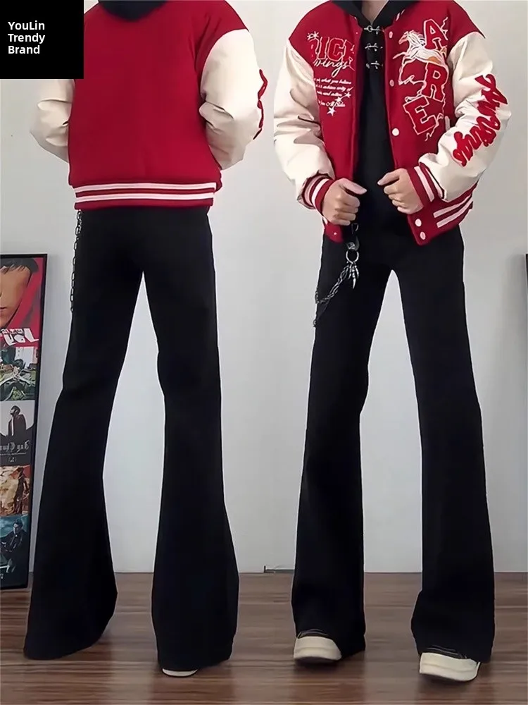 

American High Street Vibe Men's Extended Length Slim Fit Straight Leg Jeans CleanFit Bell Bottoms Youth Fashion Denim Pants