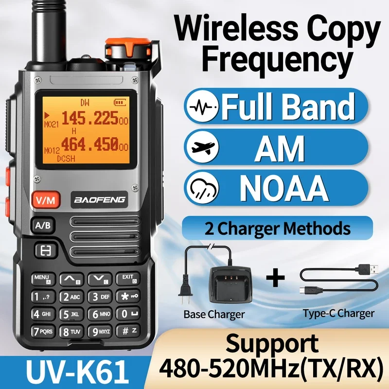 Портативная рация Baofeng, беспроводная, мульти-диапазонная, частота копирования, Тип C, UHF, VHF, DTMF, NOAA, AM 999CH, Φ, UV K5(8), Любительское радио