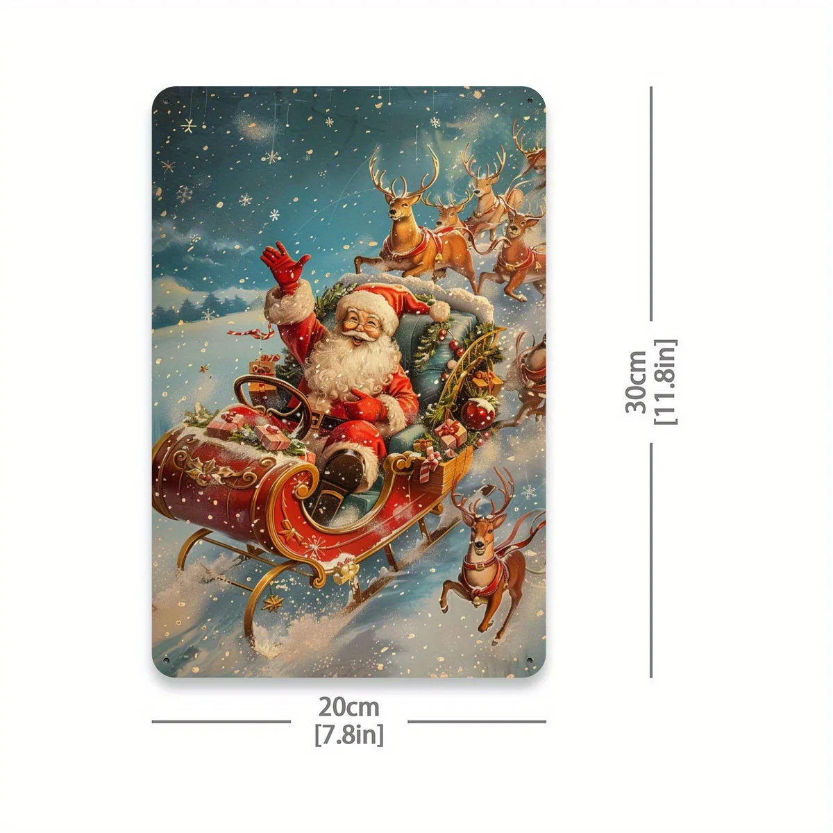 1pc Vintage Christmas Iron Metal Tin Sign, Santa Claus Sleigh with Reindeer Foil Carving, Festive Wall Art for Home, Office, Res