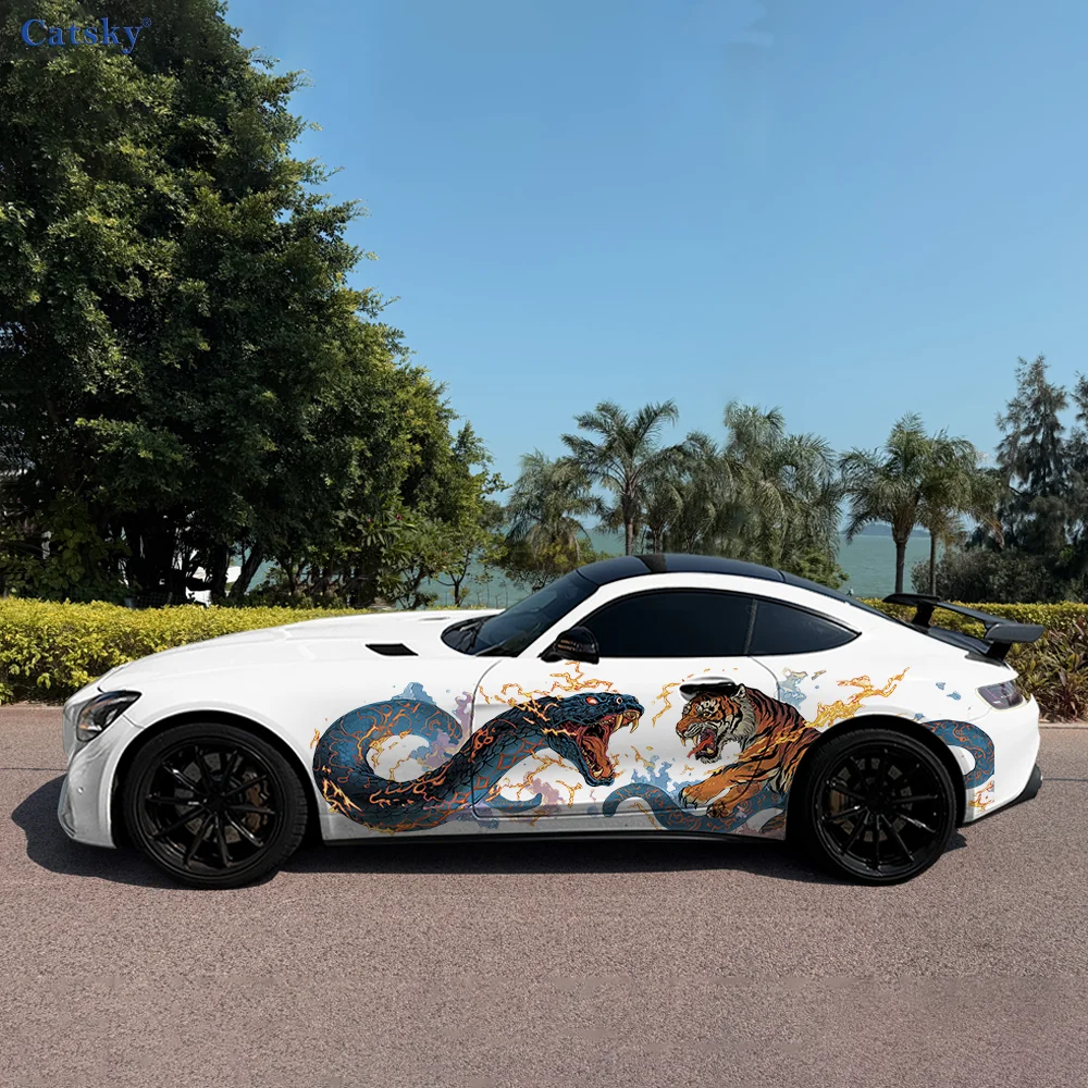 

Пламя, змея, тигр, борьба, автомобильные виниловые наклейки, самоклеящаяся наклейка из ПВХ, подходит для грузовиков, внедорожников, декор, автоаксессуары, подарок