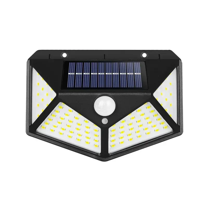 100 LED Solar Wall Lamp 4 Sides Luminous With Motion Sensor Human Induction Courtyard Waterproof Stairs Outdoor Wall Light