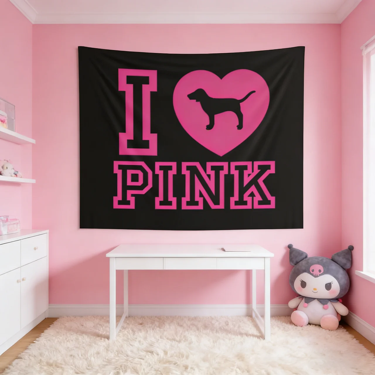 LIEBE ROSA Slogan Tapisserie Flagge |   Wandbehang im Viral-Stil |   Ästhetisches Zimmer-Heim- und Wandkunstdekor (flacher Druck)