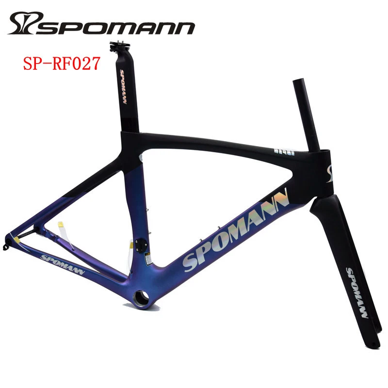 New Fully hidden line SPOMANN 700C Racing Road Bike UD Full Carbon Fibre Bicycle Thru Axle Disc Brake Frame Carbon Fork Purple