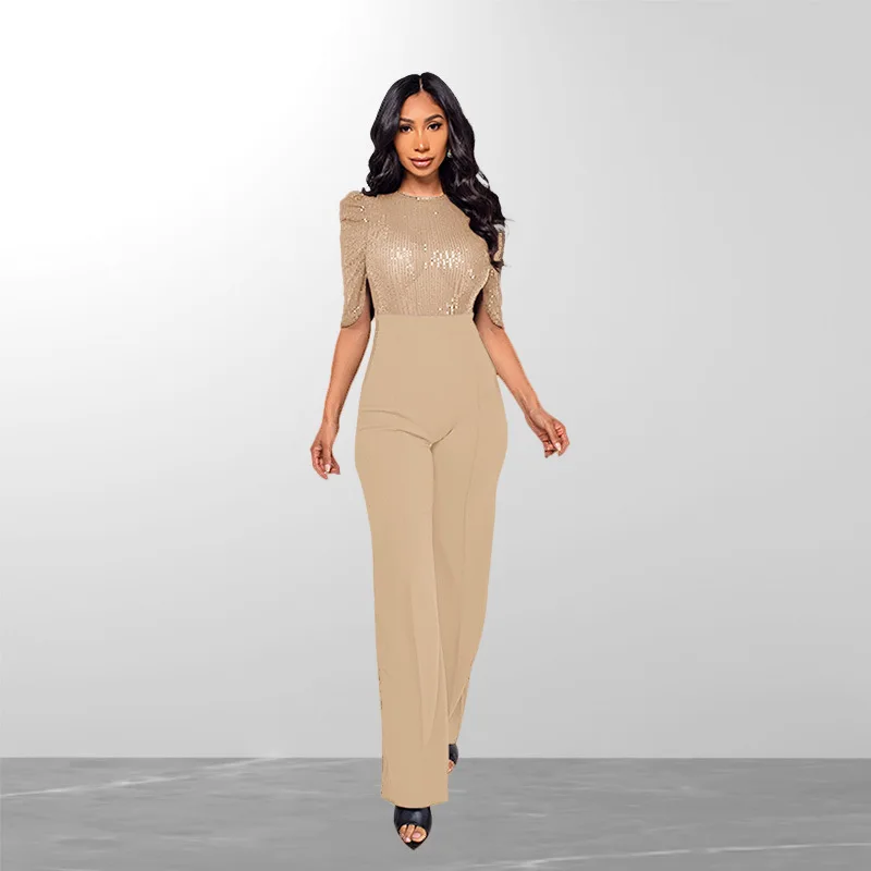 

2025 женский комбинезон с круглым вырезом и талией, комбинезон с высокой талией и блестками, оптовая продажа 3XS-3XL