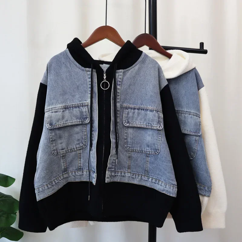 2024 Women Denim Sweater Cardigan Kintted Button Cute Loose Spring Autumn Vintage Winter Streetwear Y2k Jumper Coat Pullovers