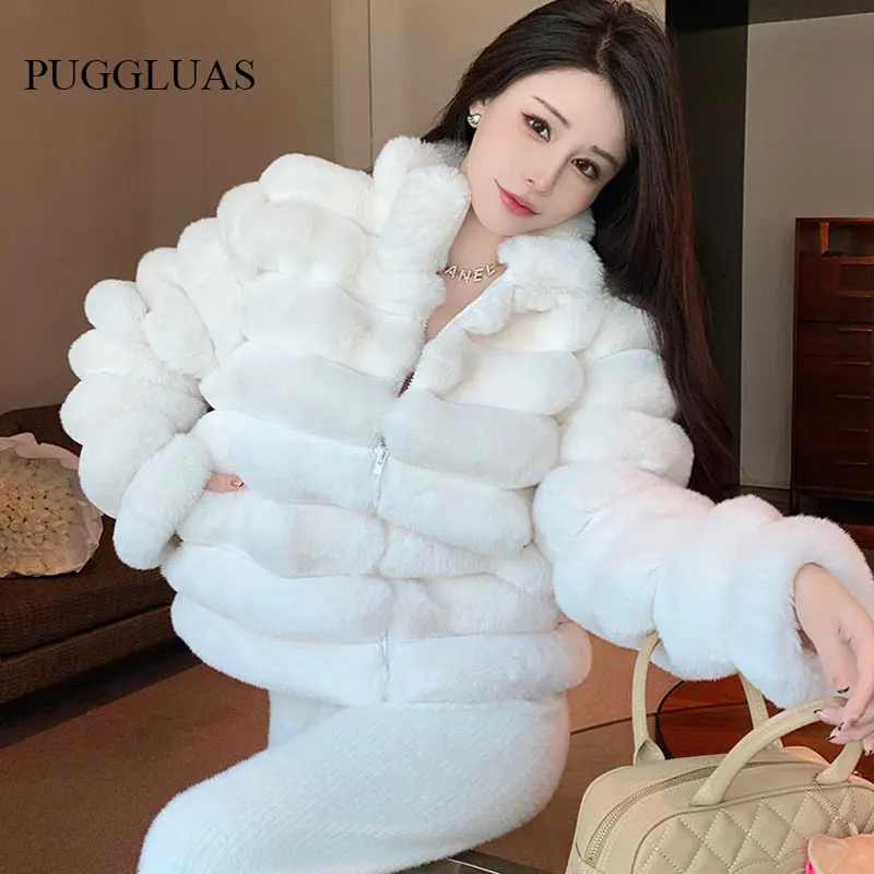 French Faux Fur Short Jacket  Autumn Winter Fashion Lapel Faux Mink Fur Party Club White Zipped Coat Vintage Furry Outerwear New