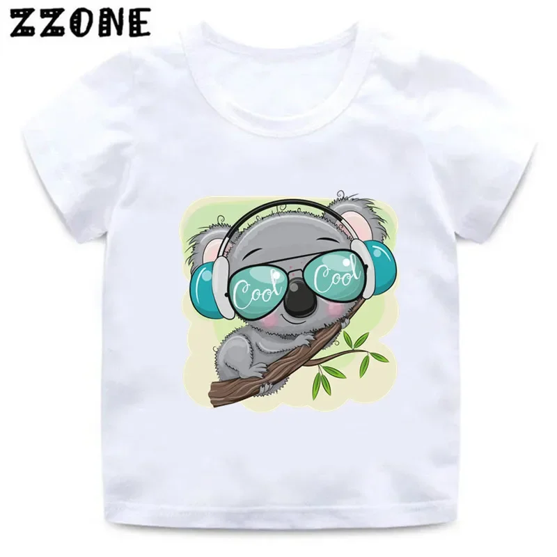 Kids Funny Animal T-Shirts Cute Koala Drive a Car Cartoon Graphic Girls Clothes Summer Baby Boys T shirt Children Tops,ooo5445