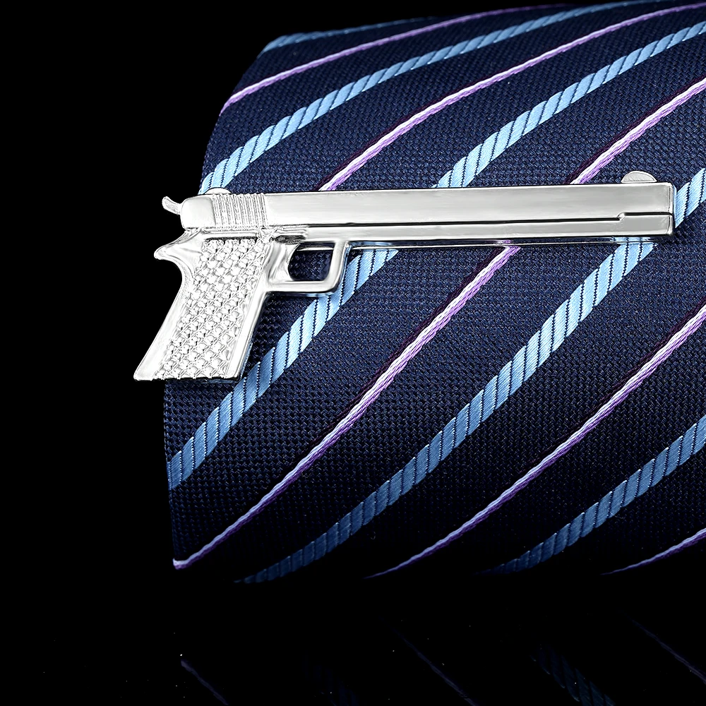 Creative Pistol Shaped Tie Clip Gun Design Mens Necktie Bar Tie Fastener for Casual Party Themed Events Daily Wear