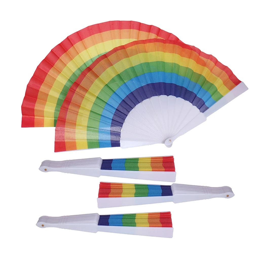 

5pcs Plastic Folding Fans Colorful Handheld Rainbow Foldable Decorative Wedding Dancing Fans Summer Travel Accessories Stage