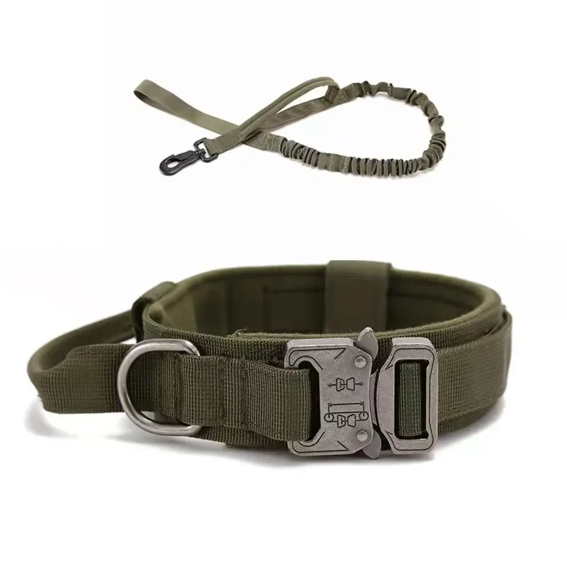 

Tactical Dog Collar and Leather Set with Nylon Adjustable Handle and Heavy Metal Buckle for Medium and Large Dogs