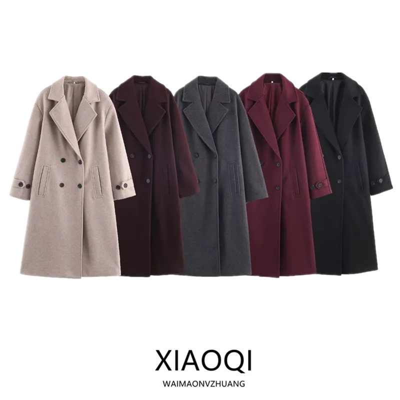 

Autumn Winter New Arrival Women's Long Coat Jacket Loose Fit Soft Versatile Outerwear Double Breasted Button up Fashionable