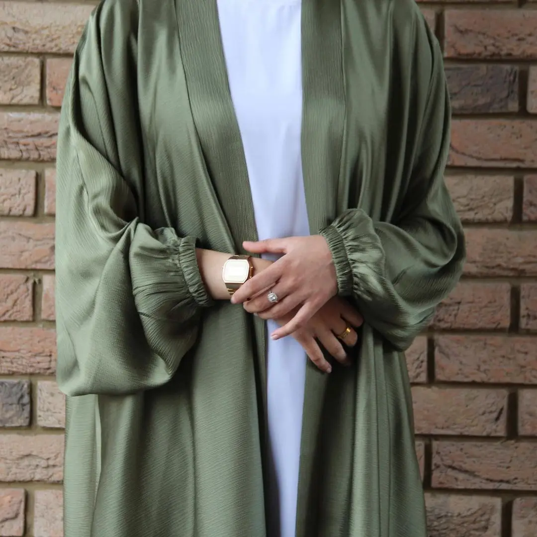 

Eid Abaya Дубай, мягкое мусульманское платье с пышными рукавами, сатиновая абайя s для женщин, Турция, хиджаб, платье, мусульманская абайя с поясом, Djellaba Femme