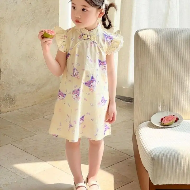 

Платье Sanrios Kuromi, новое летнее модное детское платье с героями мультфильмов в китайском стиле, новый стиль, облегающее мягкое и удобное платье без рукавов