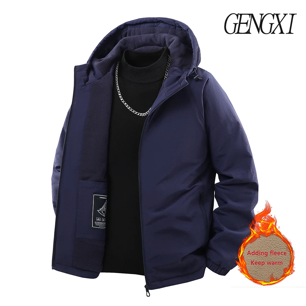 Autumn/Winter New Arrival Outdoor Sports Fleece-Lined Thickened Hooded Windbreaker Jacket Men's Windproof Warm-Weather Outerwear