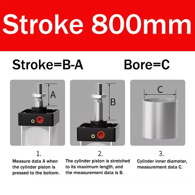 Standaard Pneumatische Cilinder SC32/40/50/63mm Boring Luchtzuiger Dubbelwerkend 25-1000mm Slag Aluminium Actuator Onderdelen