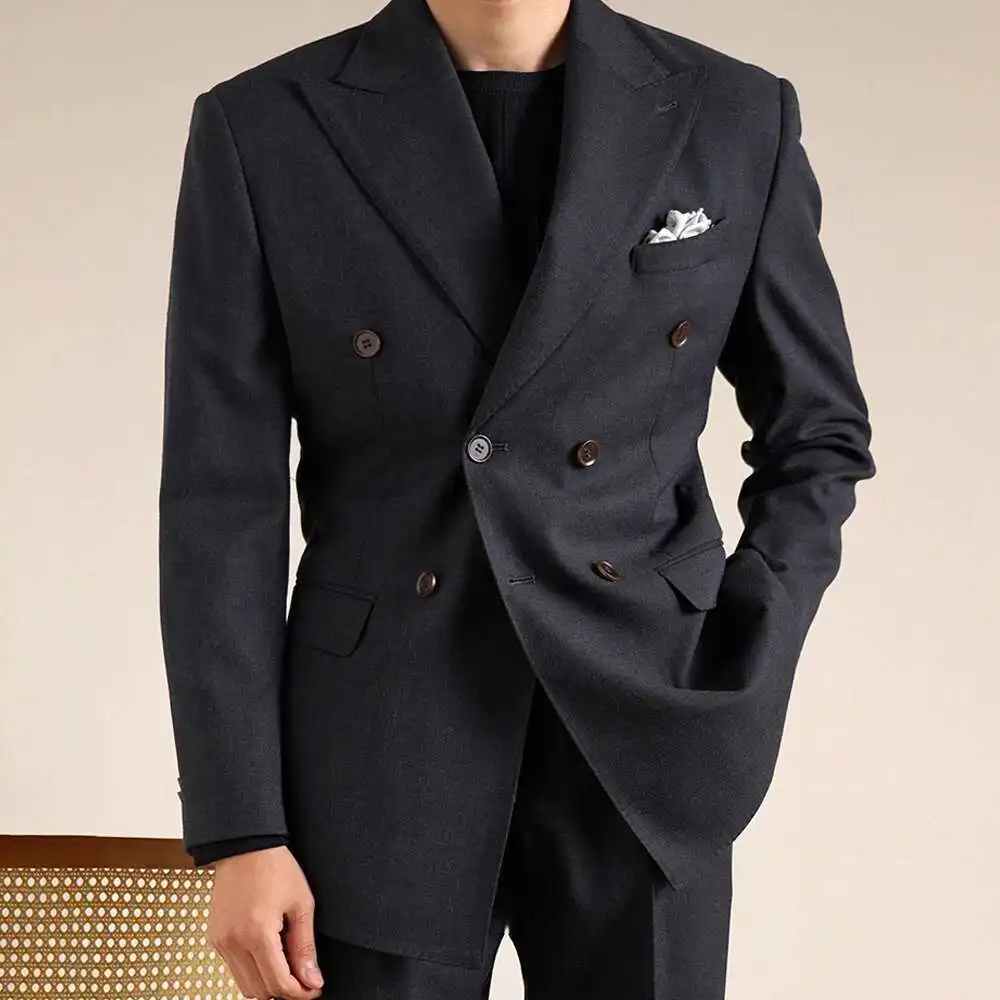 Double Breasted Wedding Suit Men Tuxedo Suit Smoking Homme Mariage Traje Novio 2024 Wool Italian Blazers Suit For Men's Business - view 2
