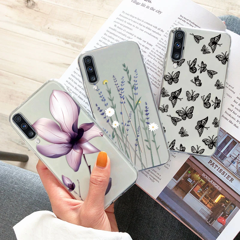 Cute Fashion Case For Samsung Galaxy A50 A50s A70 A30s Back Cover Flowers Transparent Soft Silicone Coque For Samsung A70  Capa