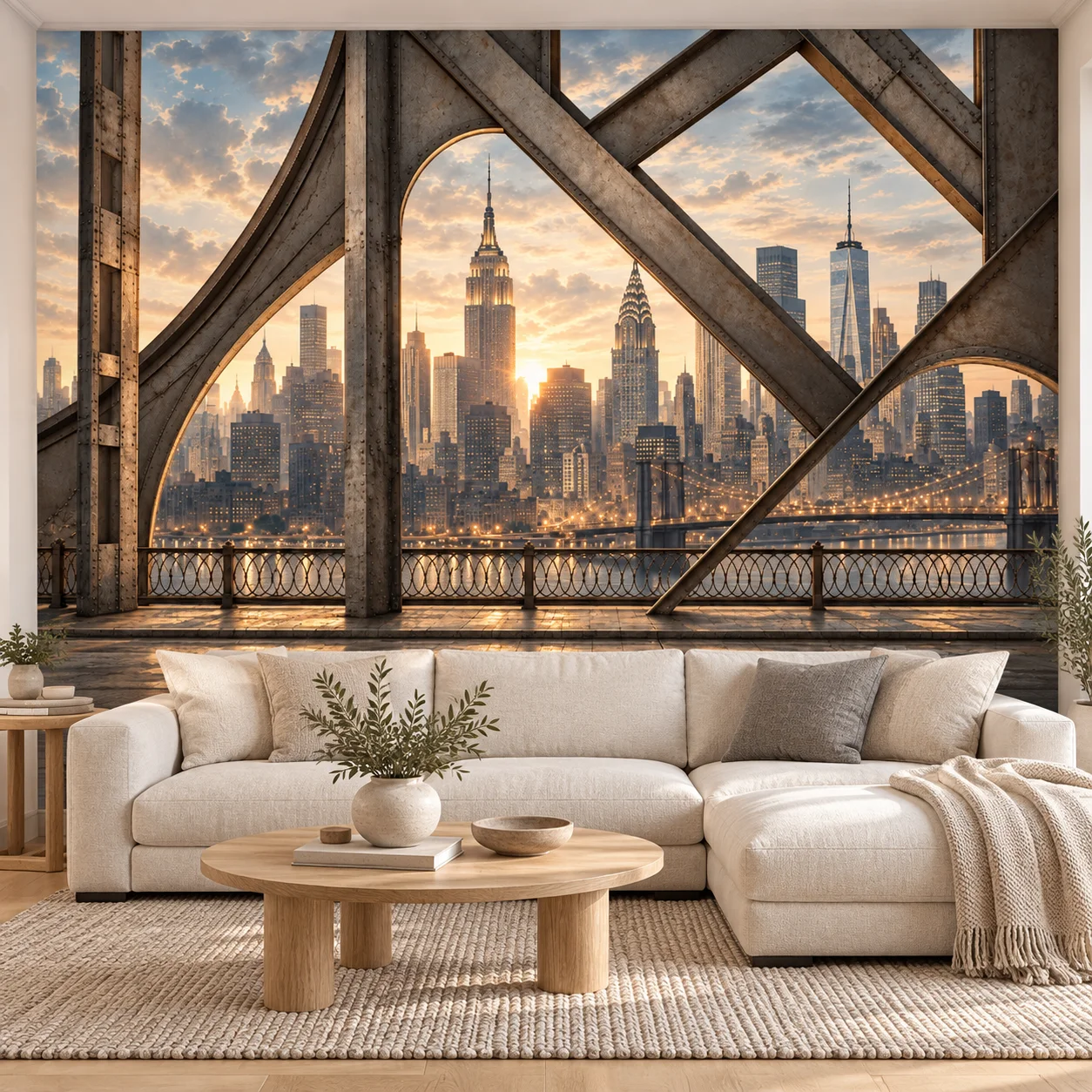 New York City Wall Mural Brooklyn Bridge Skyline Sunset Wallpaper Non Self Adhesive Living Room Bedroom Urban Skyline Wall Decor