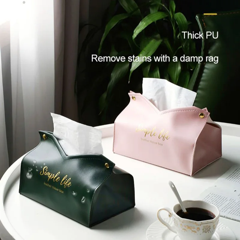 1pc Leather Tissue Box Napkin Holder Car Tissue Box Home Living Room Decoration Bedroom Kitchen Desktop Nordic Storage Box