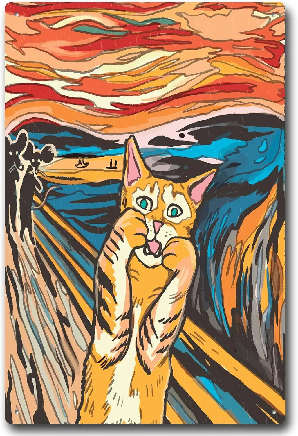 Vintage The Scream Cat Metal Sign Abstract Iron Mural Funny Kitty Tin Sign For Home Gallery Bathroom 8x12 Inches