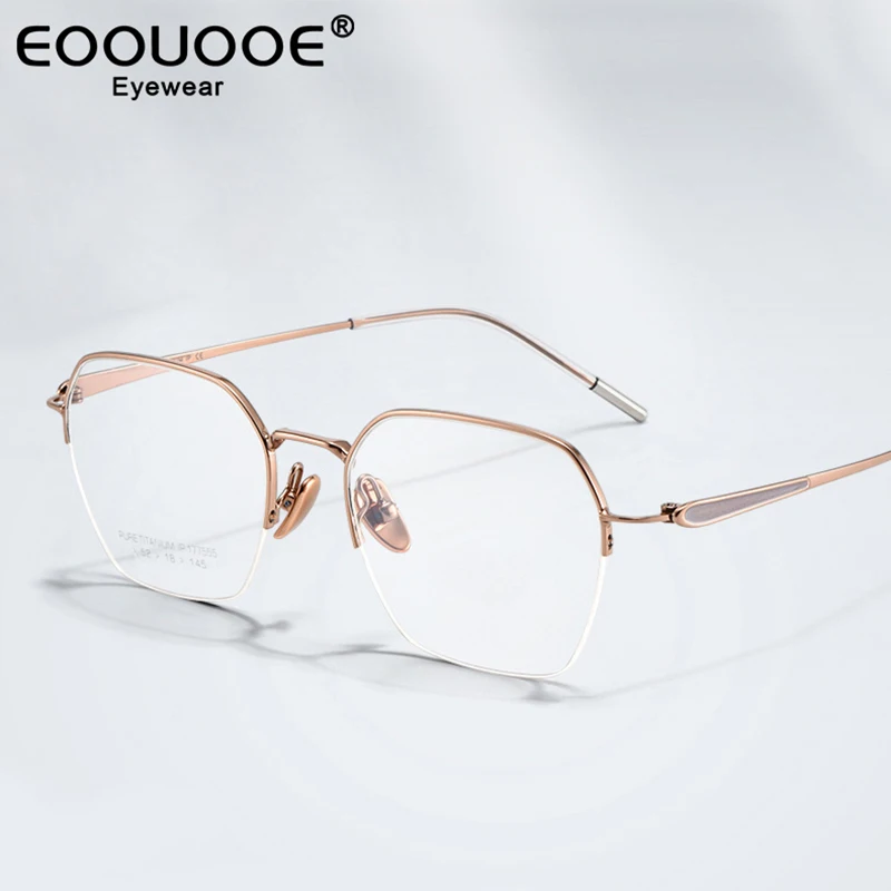 

Women's Optical Glasses Titanium Eyewear Hyperopia Myopia Eyeglasses Progressive Prescription Gold Anti-Reflection Half-Frame