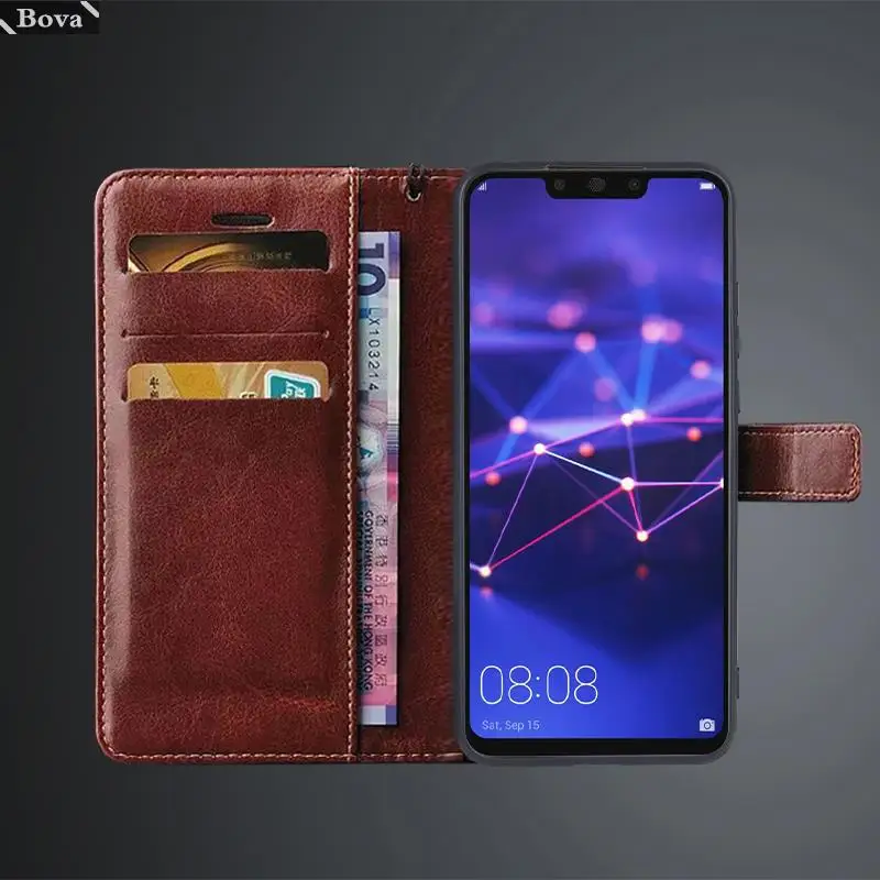حامل بطاقة حافظة لهاتف هواوي ميت 20 لايت بولي Leather حافظة جلدية ريترو محفظة حقيبة هاتف مزودة بحقيبة عمل Fundas Coque