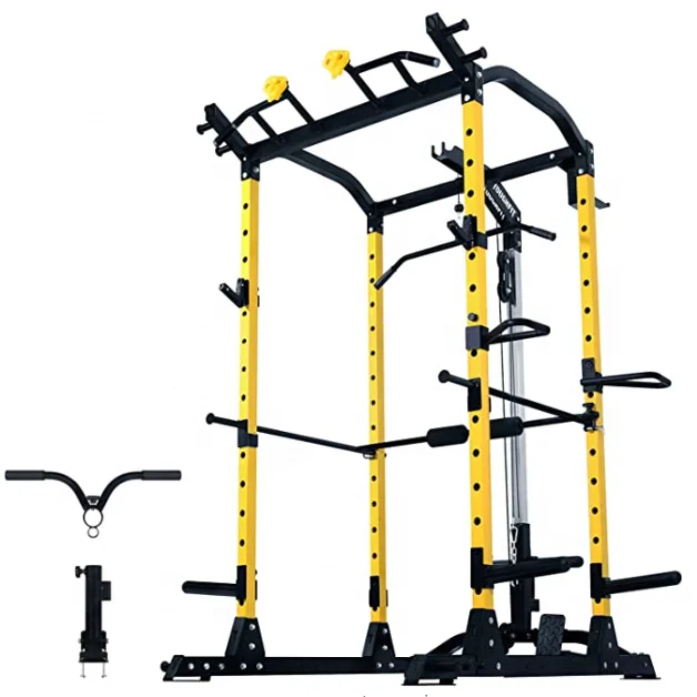 

Squat Rack Power Cage1000 Lbs Weight Cage with LAT Pull-Down Pulley System 1