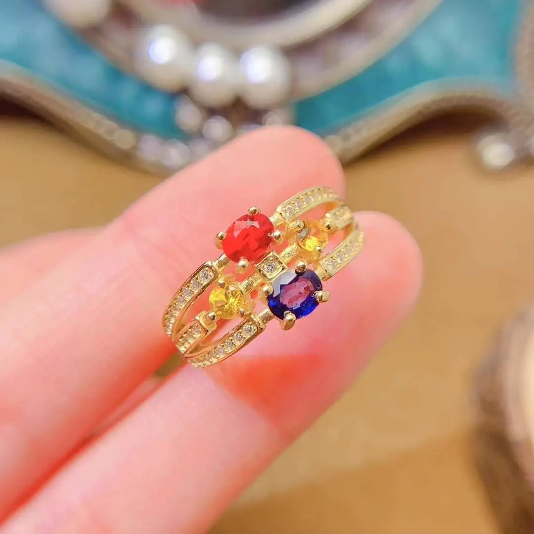 

KJJEAXCMY High End Women's Ring Natural Colored Sapphire S925 Silver with Electroplating Boasting High Clarity Full Brilliance