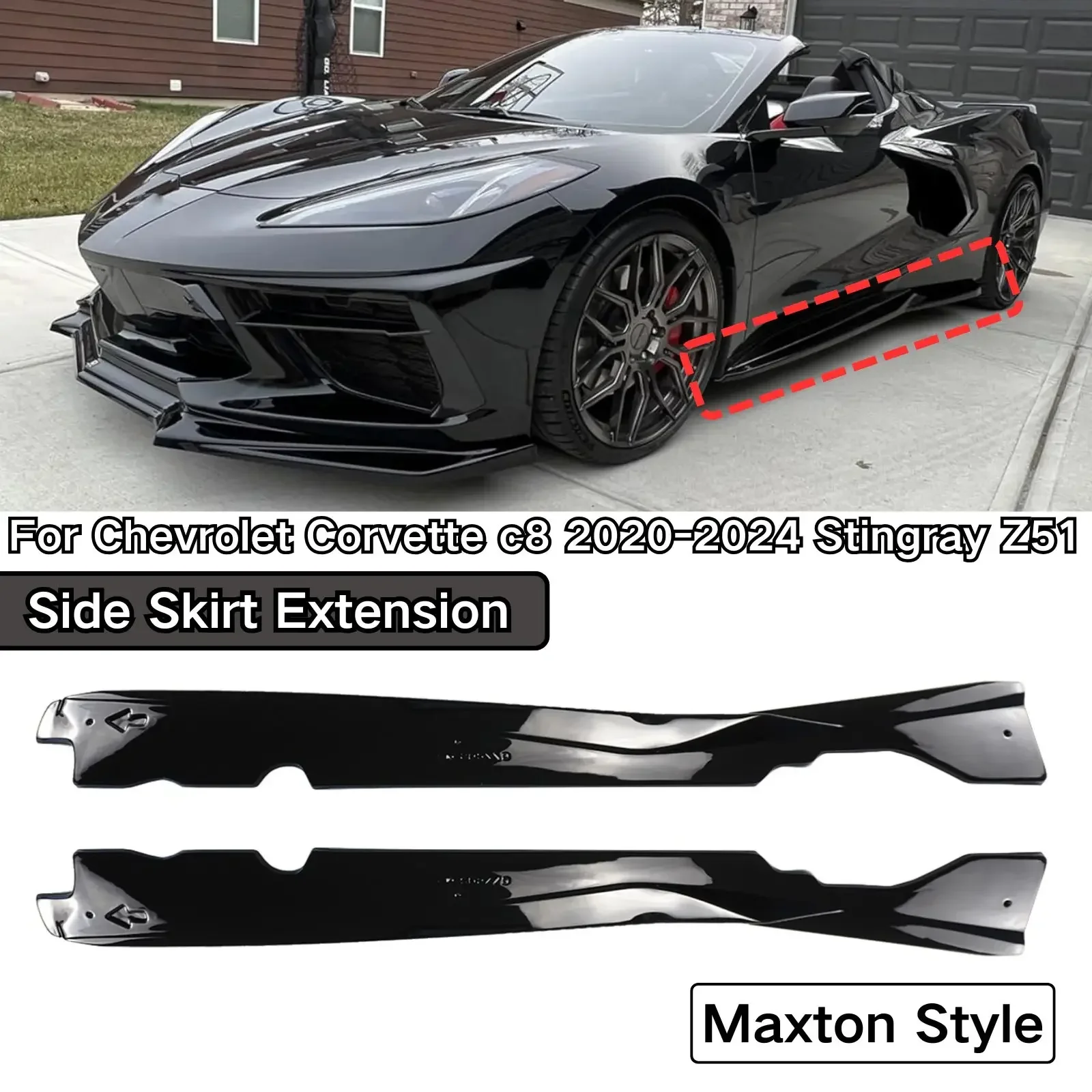 Cars Side Skirt Extension For Chevrolet Corvette C8 2020 2021-2024 Stingray Z51 Maxton Style Cars Accessories Body Kit A Pair