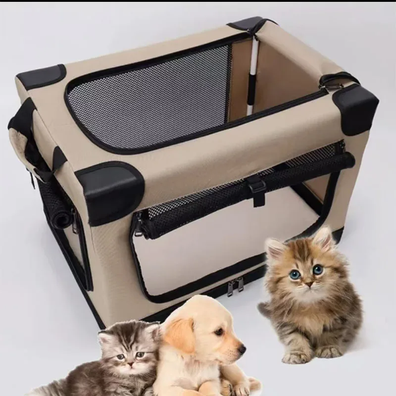 

Pet Car Dog Cage Portable Dog Crate Breathable Visible Dog Car Seat Bag Soft Dog Kennel With Mesh Windows For Home Pet Tools