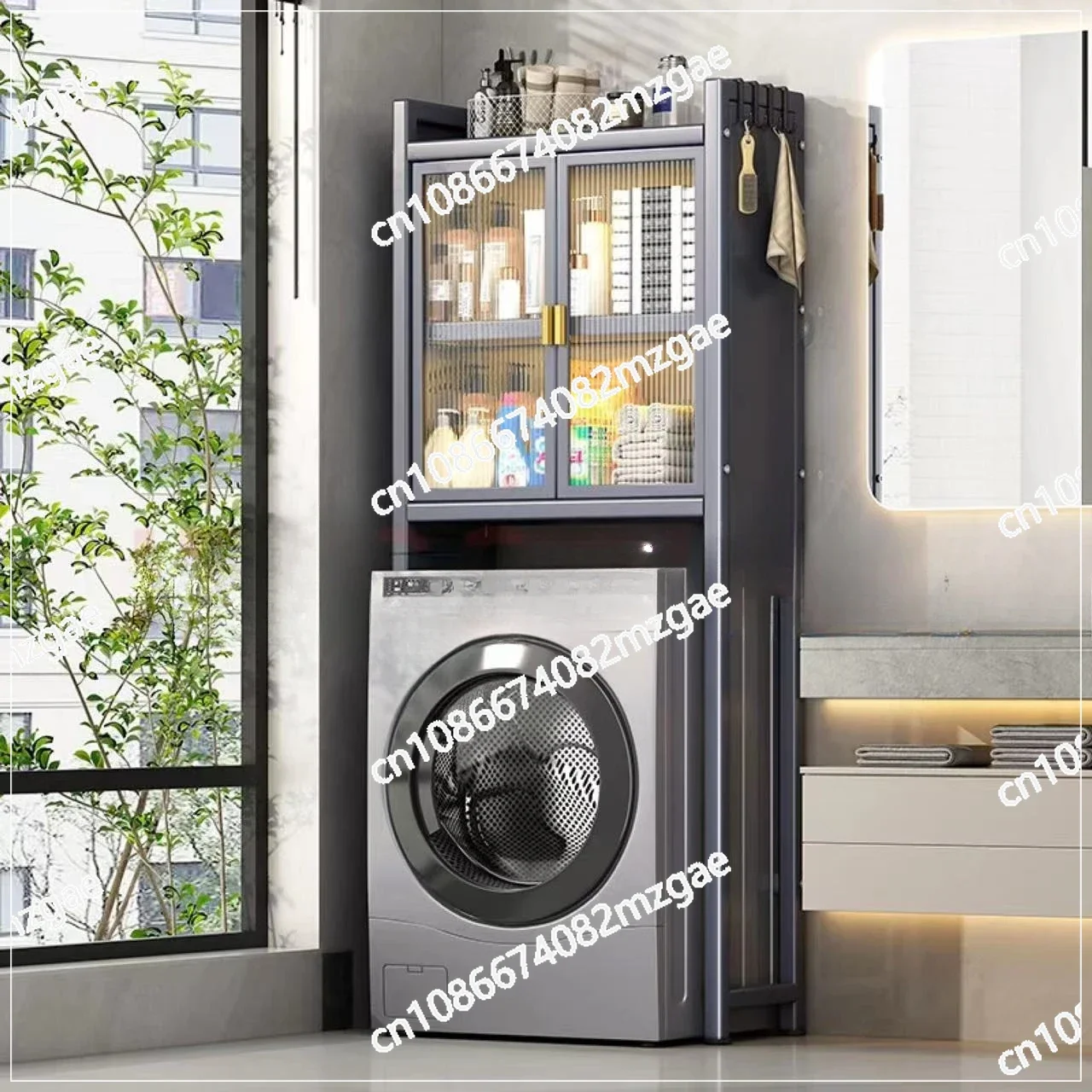 

Toilet Drum Washing Machine Rack Floor To Ceiling Multi-layer Toilet Storage Rack with Door Bathroom Storage Dust Cabinet