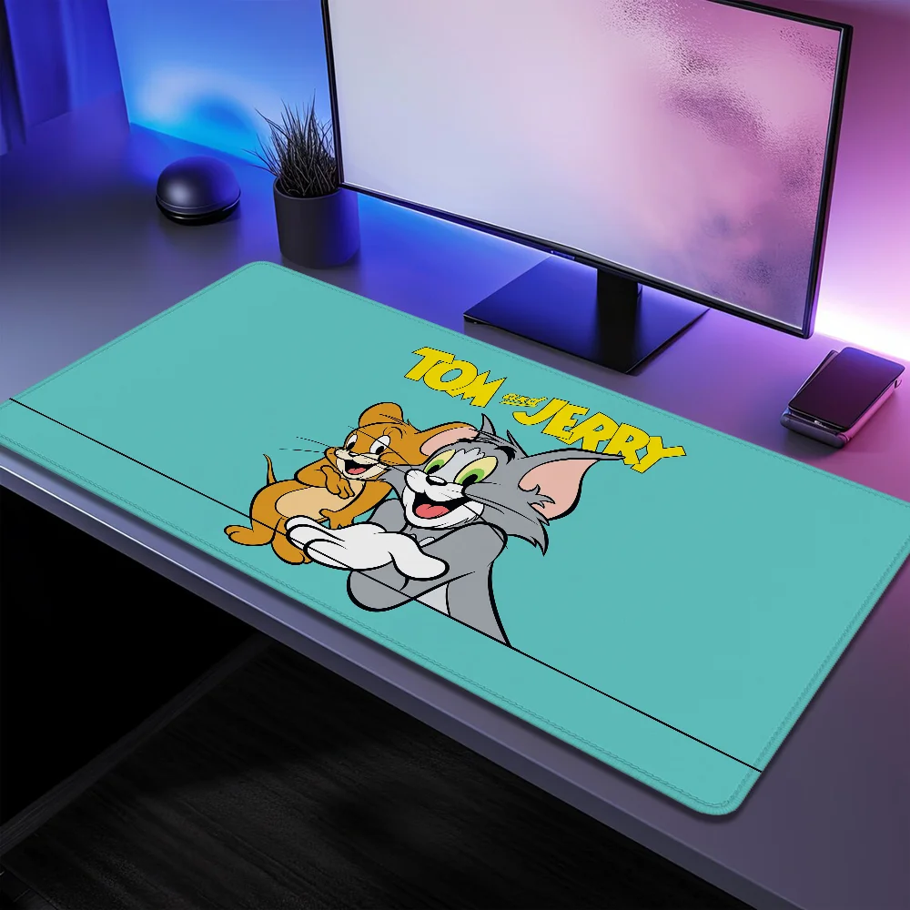 Alfombrilla de ratón Xxl grande t-om y j-erry, accesorios de oficina, alfombrilla de ratón de Anime, gabinete de Pc, juegos, teclado de jugador, alfombrilla de escritorio, escritorios de ordenador