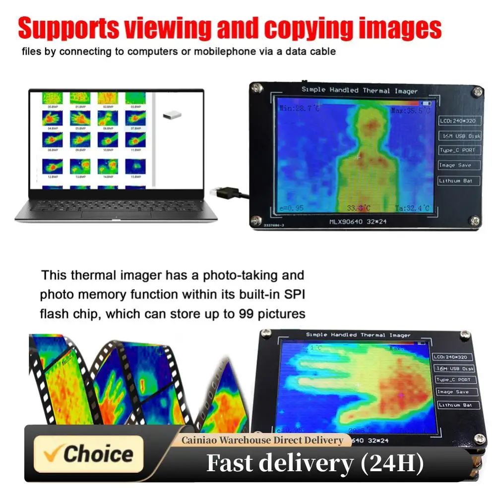 

MLX90640 Infrared Temperature Sensors Lightweight 2.8 Inch Infrared Thermograph Camera USB Charging for Industrial Components