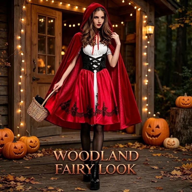 Disfraz de Caperucita Roja para Halloween, Maquillaje, Disfraz Temático para Fiesta de Baile, para Niñas de 14 Años en Adelante