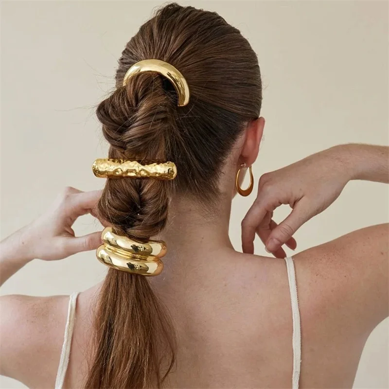 XIALUOKE Vintage Multilayer Metal Geometry Hair Bands Rope For Women Headband Elastic Ponytail HairPins Hairwear Hair Jewelry