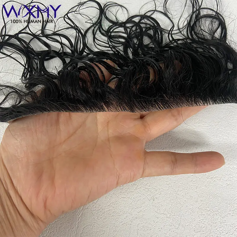 Wig rambut manusia garis rambut depan realistis ikal air untuk pria Sistem rambut palsu kulit penuh pria prostesis kapiler