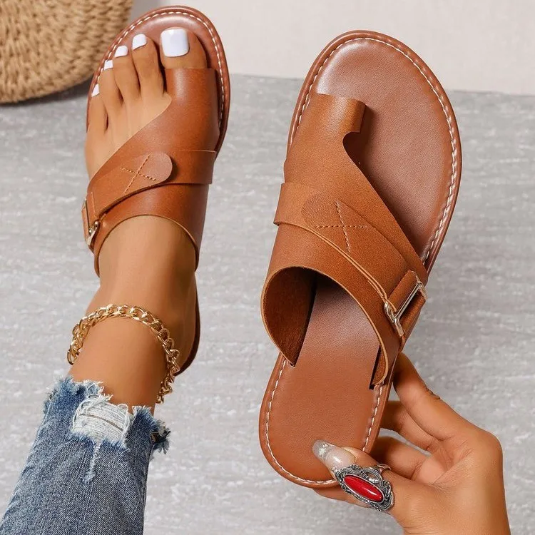 Women Slippers Outside Casual Beach Women Shoes Summer New Flats Flip Flop Sandals Walking Clip Toe Rome Buckle Ladies Slides