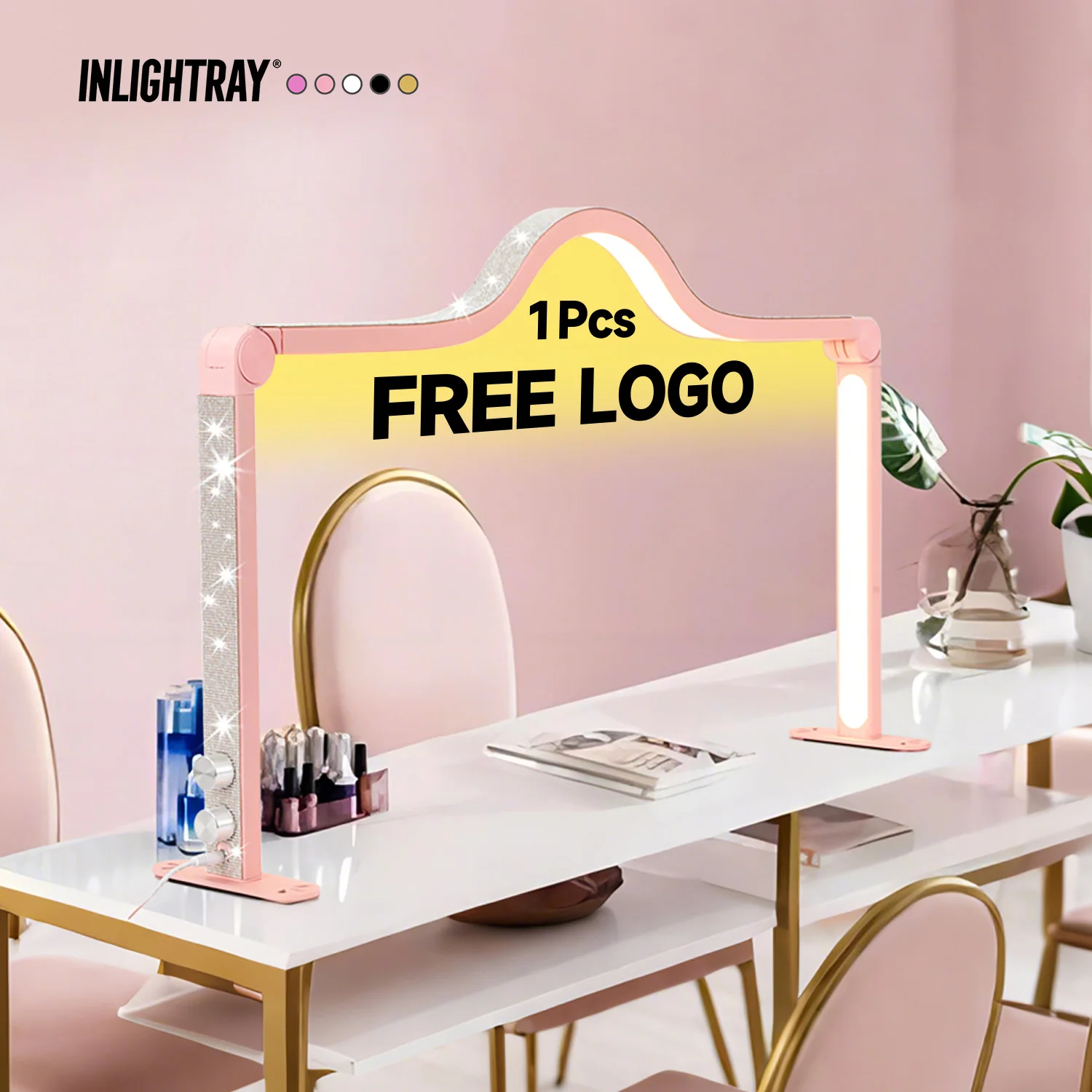 Custom LOGO 2027 48W Creative Square Adjustable LED Moon Light Table Lamp New Foldable Nail Worktable in 5 Colors for Manicure