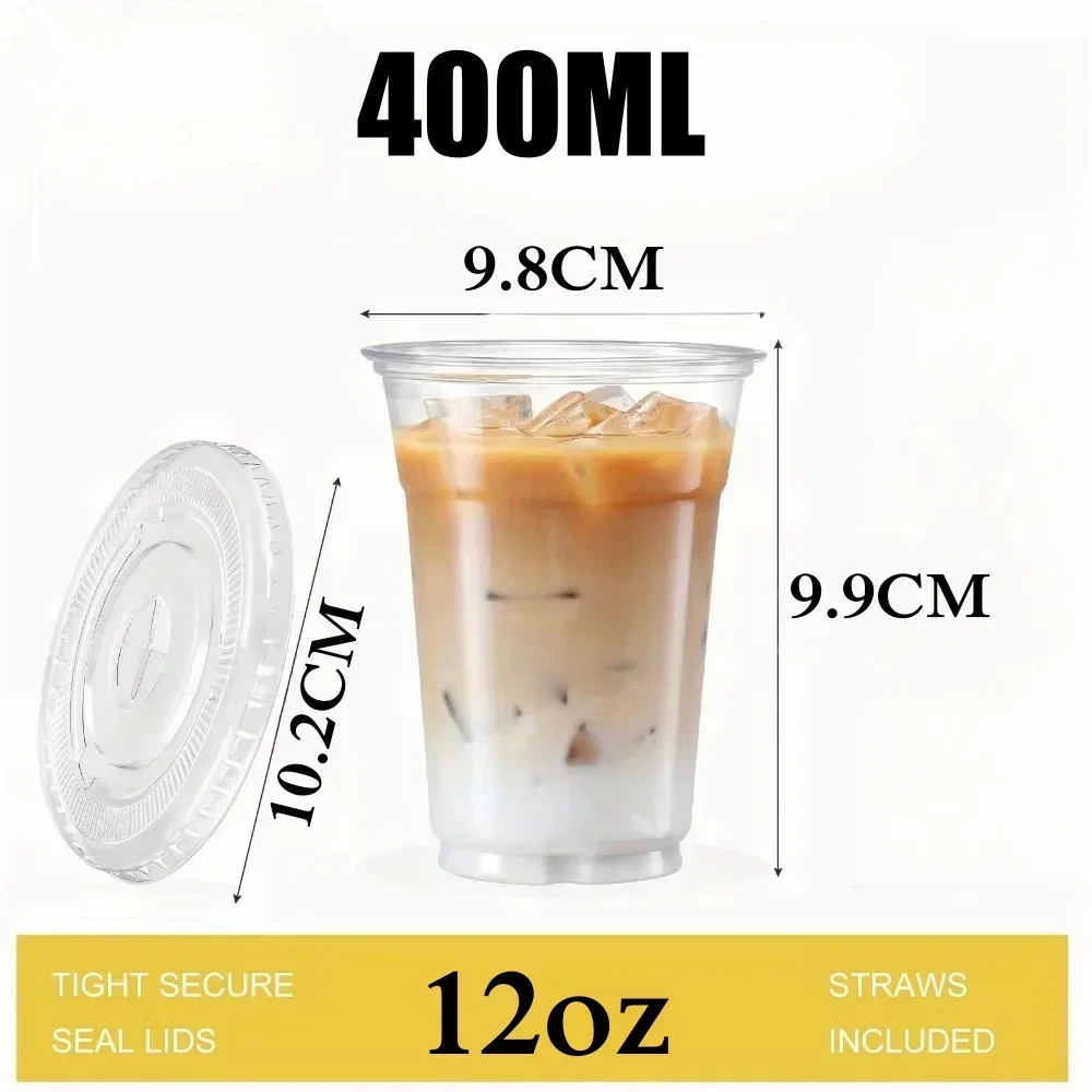 400ml Plastic Cups with Lids Snack and Drink Cup Double Plastic Cold Cup Clear Disposable PET Plastic Cup Boba Milk Tea Cup