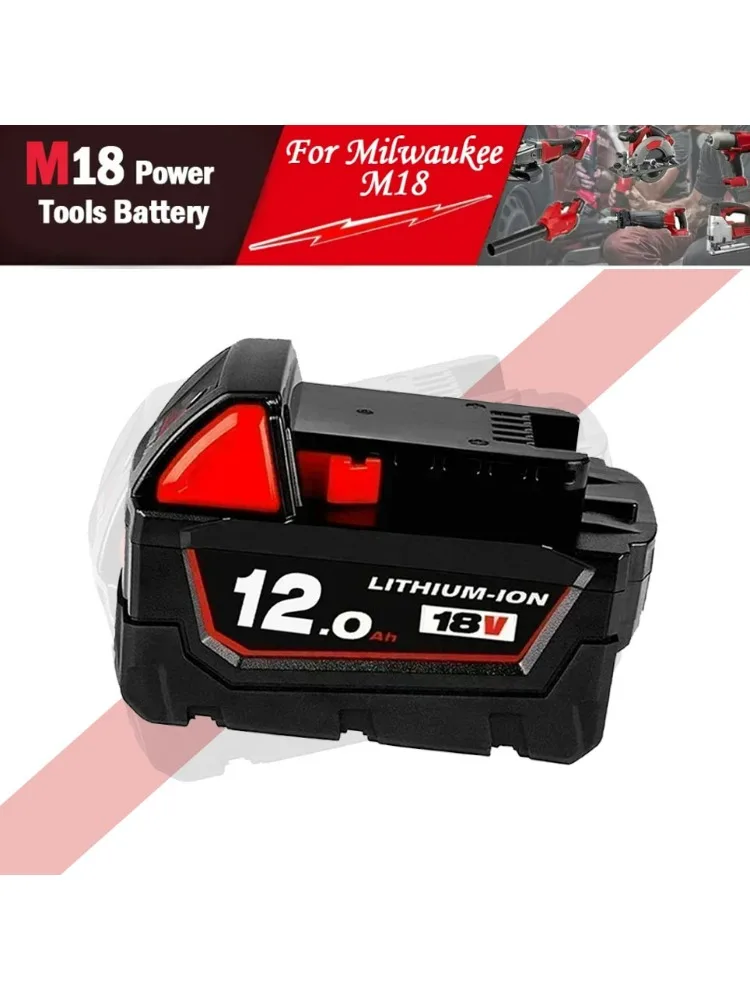 Voor Milwaukee M18 accu voor elektrische gereedschappen, oplader, BR, XC, 18V, 12000mAh M18B5, 48-11-1860, ingebouwde 18650 accu - afbeelding 2
