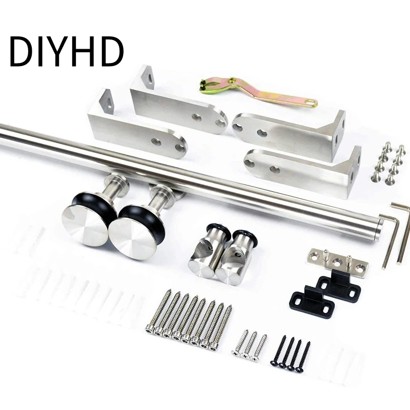 Imagem -03 - Diyhd-teto Montar Rolo Plano Deslizante Porta de Celeiro Hardware Kit Porta Única Aço Inoxidável Heavy Duty Sturdy Track 244cm