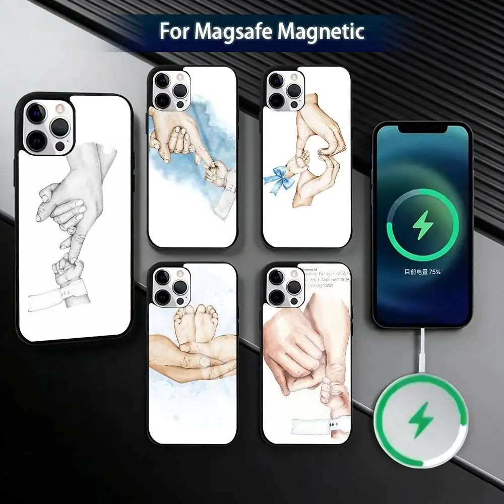 

Baby M-Mom Dad Family Hand Phone Case For iPhone17,16,15,14,13,12,11 Plus,Pro Magnetic with Magsafe Wireless Charging