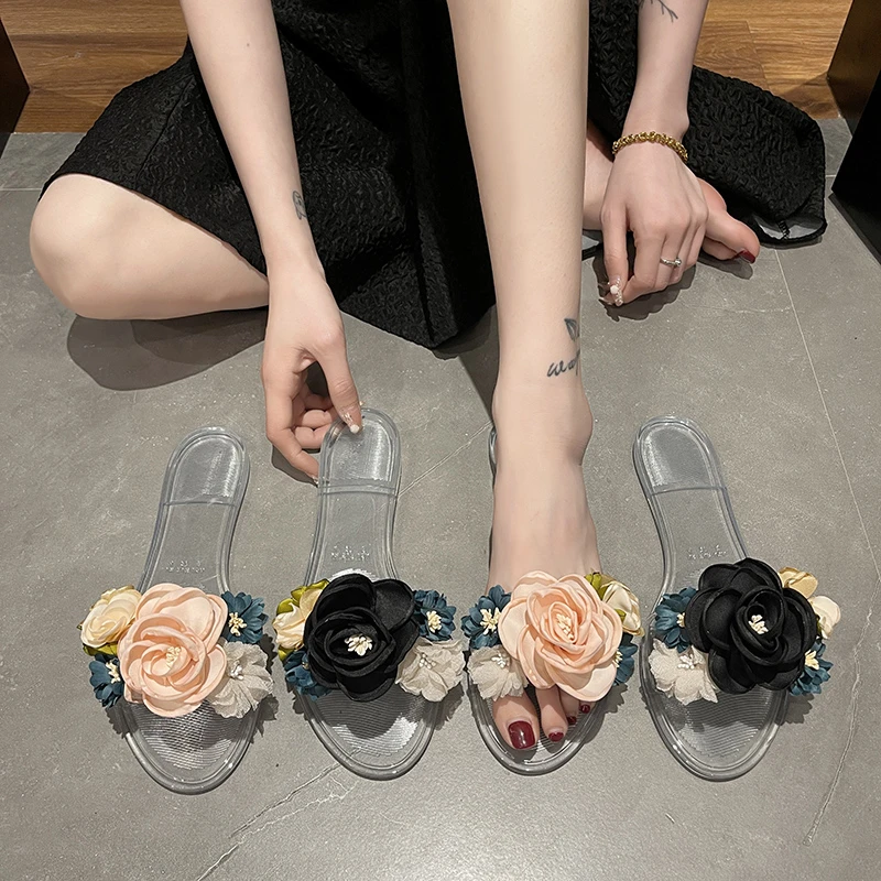 Slippers Women Fashion  2022 Summer Transparent Flower Slippers for Woman Comfortable Luxury Women Shoes