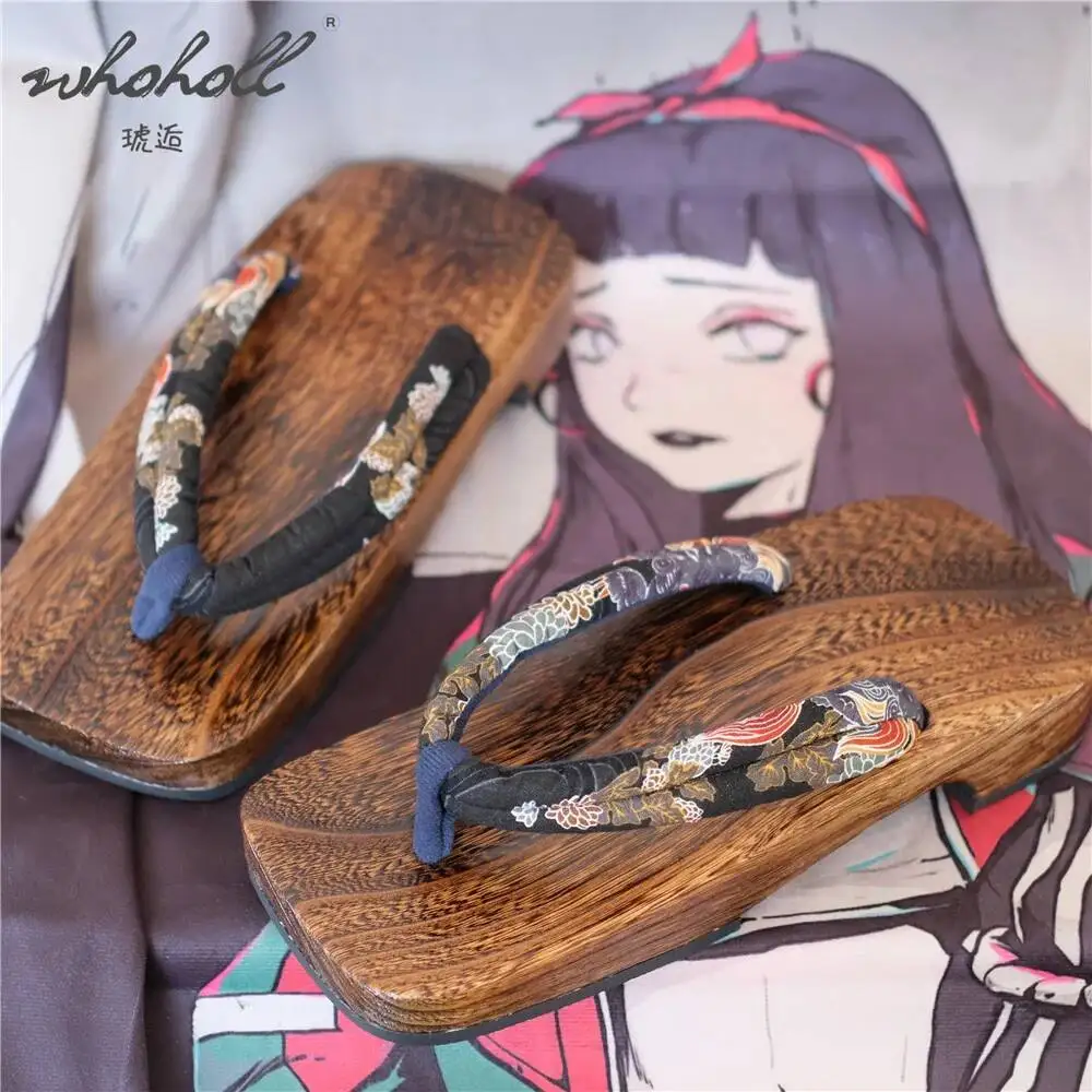 

WHOHOLL Japanese Wood Clogs Man Flat Slippers Summer Flip Flops Samurai Geta Cosplay Shoes Ninja Jiraiya slippers