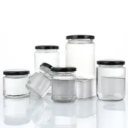 1Pcs 100ml 150ml 195ml 240ml Mini Transparent Kitchen Food Storage Containers Round Glass Jar with Black Airtight