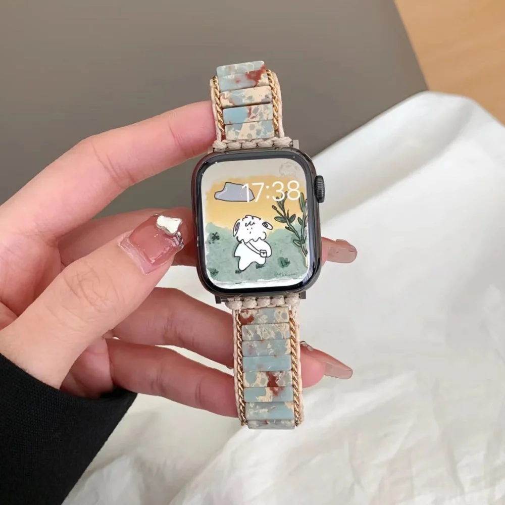 Woven Original Stone Bracelet for Apple Watch Band 44mm 40mm 45mm 41mm 49mm 42mm 38mm Braided Belt for iWatch Ultra 8 7 6 5 4 SE