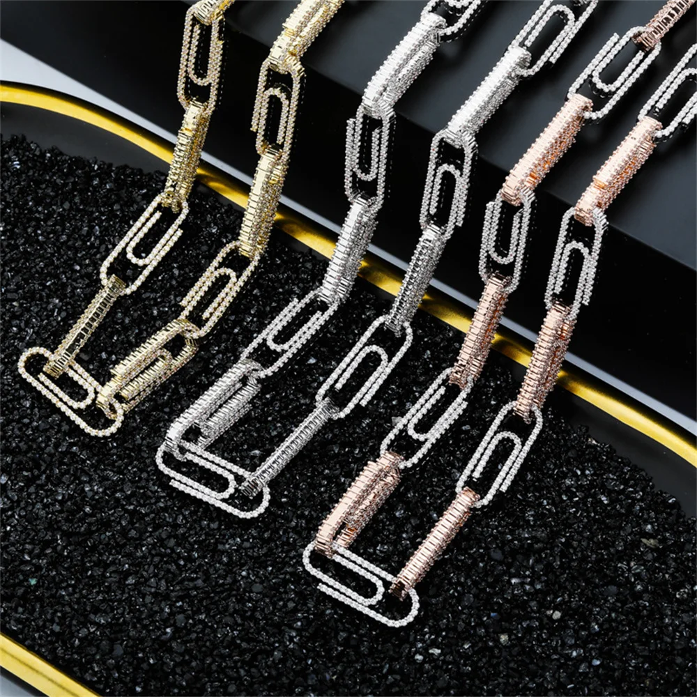 Icedminer 12mm Paper Clip Chain Iced Out Link Chain Necklaces for Men Women Brass Bling Zircon Hip Hop Jewelry Free Shipping