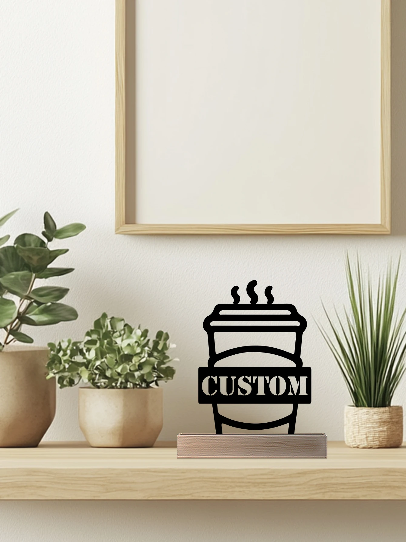 1pc Abstract drink Customized Text Iron Statue With Wood Base Metal Ornament Iron Sculpture Handicraft With Wood Base Bedroom