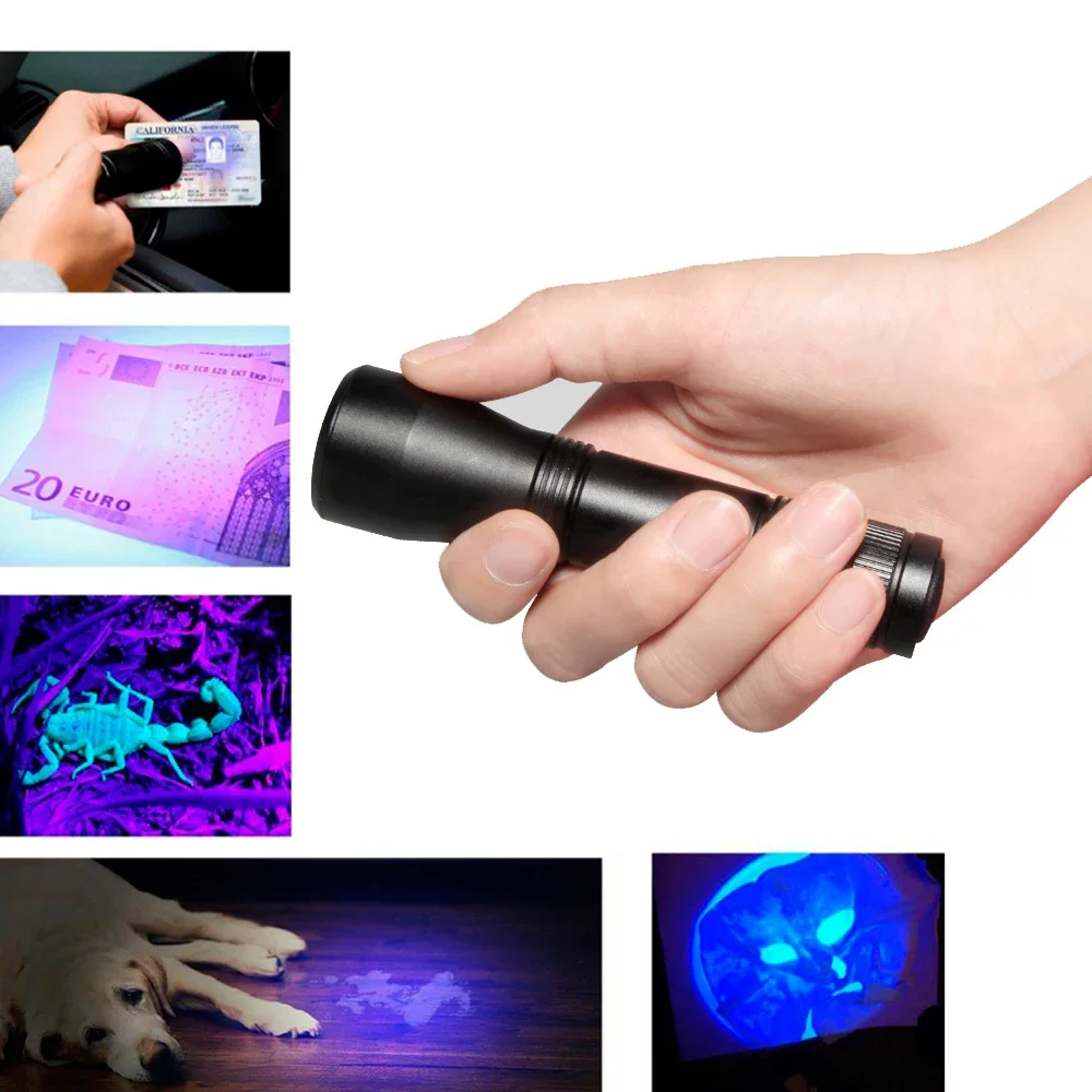 Lanterna LED Recarregável, Tocha Ultravioleta, Luz Roxa, Zoom Luz Negra, Pet Detector de Manchas de Urina, 1 Modo, 395nm, 18650